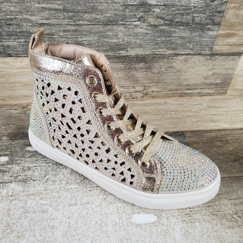 LADY COUTURE Flat‎ Laser Cut Womens Shoes Sz 5 Metallic Gold Mid Top Sneakers